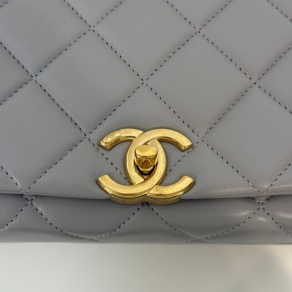 CHANEL Grey Medium Lambskin Quilted Color Match Flap Shoulder Bag Gold CC Logo - Picture 5 of 9